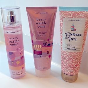 Two body creams & a body spray by Bath and body Works.